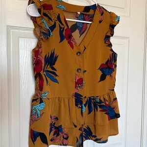 Floral Button-Down Sleeveless Top